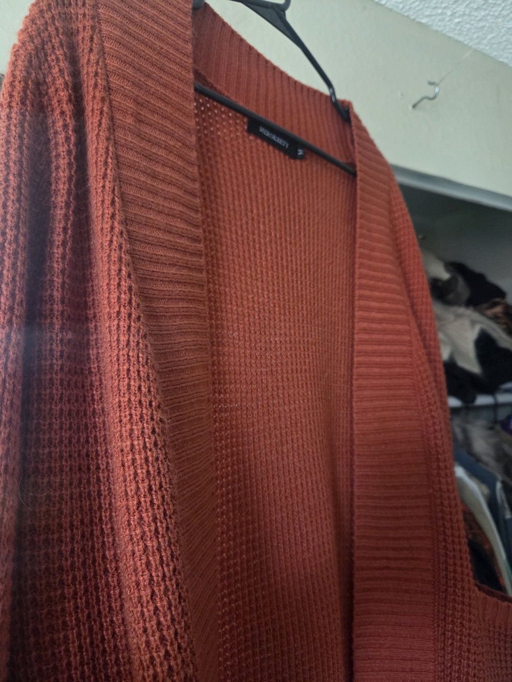 MEROKEETY Rust Open-Front Waffle Knit Cardigan - Picture 6 of 6